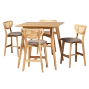 Baxton Studio Dannell Mid-Century Modern Grey Fabric and Natural Oak Finished Wood 5-Piece Pub Set
